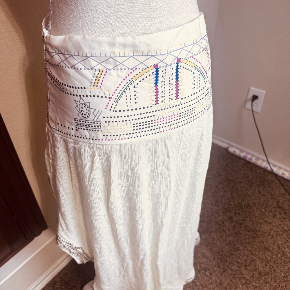 Boho Gypsy Skirt Ivory Ruffle High Low lace trim corset waist lace up sz M - Picture 7 of 9